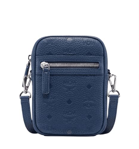 MCM Mini Tivitat Women's Blue Monogram Leather Crossbody Sling Bag