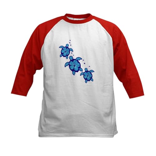 CafePress Blue Hibiscus Honu Turtles Baseball Jersey Kids Cotton Baseball Jersey, 3/4 Raglan Sleeve Shirt