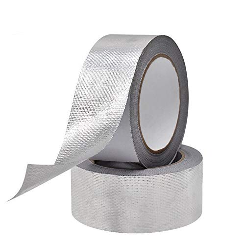 Image of 2 inch Fiber-Glass Cloth Tape Roll, 2 inches x 65 Yards Self-Adhesive Silver Duct Heat Reflective Tape, Insulation Resistant High Temperature HVAC Tape, Metal Repair, Patching Hot Cold Air