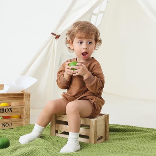 Bafeicao Baby Boy Girl Sweatshirt Romper Organic Cotton Solid Color Long Sleeve Bubble Romper Oversized Warm Fall Winter 6