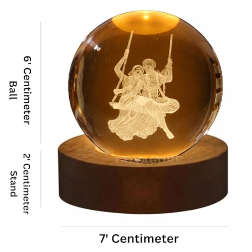 Image of COVACURE 3D Crystal Ball Night Lamp, Crystal Ball Night Light with USB, LED Wooden Base Table Lamp for Bedroom Home Office Decoration Birthday Gift for Boys and Girls (Radha Krishna Swing Ball)
