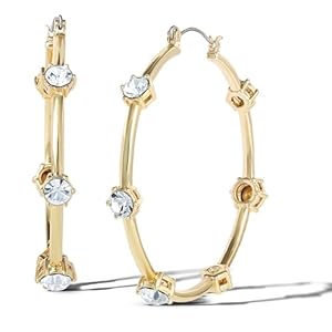 Jessica Simpson Womens Drop and Hoop Earrings – Gold-Tone Earrings with Crystal Embellishments