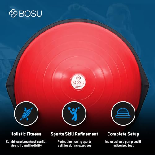 Image of Bosu Balance Ball Exercise Trainer, Home Gym Equipment w /Guided Workouts & Pump, 26 inch Inflatable Fitness Platform for Strength Training, Standing, Balancing, and Core Workout