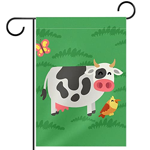 Drapeau de jardin vache verte 30x45 double face toutes saisons en polyester pongé résistant