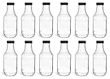 North Mountain Supply 16 Ounce Glass Sauce Bottle - With 38mm Black Plastic Lids - Case of 12