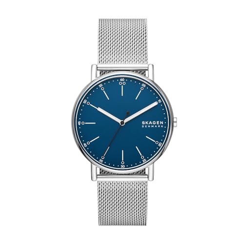 Skagen Signatur Reloj Para Hombre, Movimiento De Cuarzo Con Correa De Piel O Acero Inoxidable, Tono Plata Y Azul, 40mm Skagen Signatur Reloj Para Hombre, Movimiento De Cuarzo Con Correa De Piel O Acero Inoxidable, Tono Plata Y Azul, 40mm