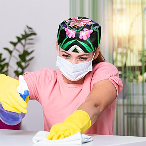 Gorros de trabajo antisudor flores de acuarela para evitar caída de pelo pack de 2 5