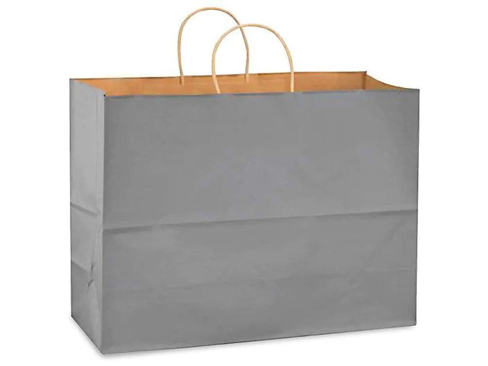 Brilliant Bag Co New Kraft Colored Shopping Bags - 50 Pack - Strong Kraft Paper - Recyclable Medium Shopping and Merchandise Bags 16"x6"x12" (Gray)