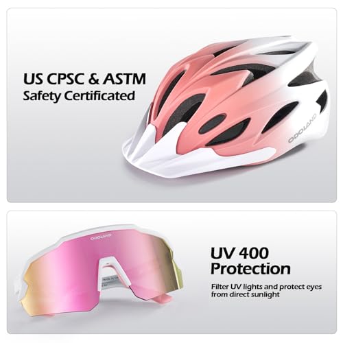Image of Odoland Adult Bike Helmet with Cycling Sunglasses Set for Men & Women | Safety Certified Bicycle Helmet, UV Protection Glasses, Adjustable Dial for Mountain, Urban, Skating, Road, City Commuting