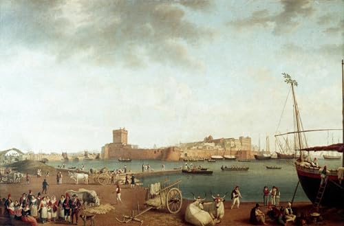 Peinture de Jacob Hackert Vue du port de Tarente image sur toile déco 60x90cm