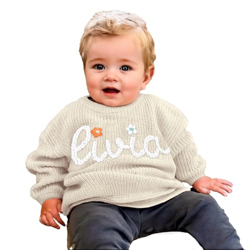 Handcrafted Baby Knit Sweater with Custom Embroidered Name or Monogram, Specialized Gift for Infant...