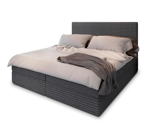 Masseno Boxspringbett PISA 140x200 cm Komplett-Set mit Matratze und Topper, Polsterbett mit Zwei Bettkästen -Graphitfarben, TILIA 90 Masseno Boxspringbett PISA 140x200 cm Komplett-Set mit Matratze und Topper, Polsterbett mit Zwei Bettkästen -Graphitfarben, TILIA 90