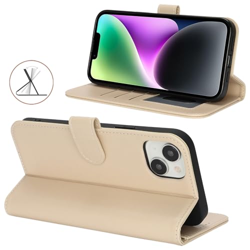 Image of for iPhone 14 Case Wallet with Card Holder,for iPhone 13 Wallet Case for Women Men,PU Leather Shockproof Magnetic Buckle Stand Flip Phone Case-Beige