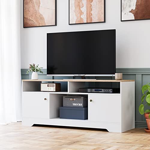 HOCSOK-Mueble-TV-Salon-para-Pantalla-de-41-Pulgadas-Mesa-de-Television-con-2-Puertas-y-3-Estantes-para-Almacenamiento-de-Madera-Blanco-105x40x52cm