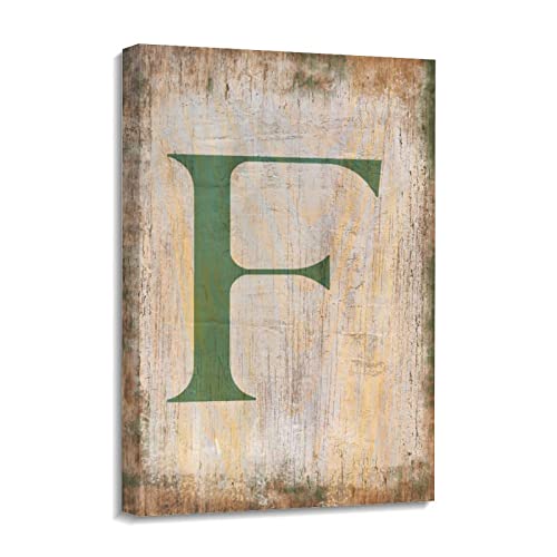 Lienzo enmarcado de madera con letra F, pintura al óleo vintage sobre lienzo beige