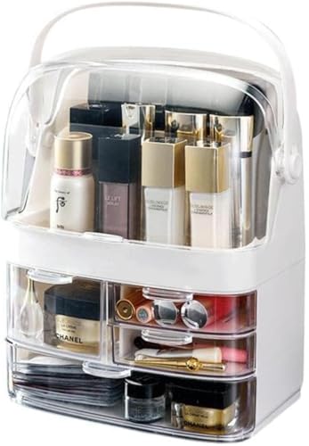 メイクボックス 大容量 化粧品収納ボックス 持ち運び 引き出し 防塵 防水 浴室 洗面所 収納 オシャレ2/3段 透明 全開式カバー 引き出し (3 つのレイヤーをアップグレードする,ホワイト)