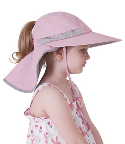 Toddler Kids Sun Hat with Neck Flap UV Protection Wide Brim Summer Beach Hat for Toddler Girls Boys 2-9 Years