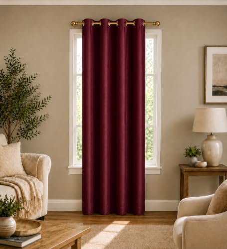 Image of Polyester Eyelet Door Curtain, Solid Plain Light Filtering Curtain for Bedroom, Living Room & Home Office, 7 Feet (84 x 48 Inch), Maroon, Pack of 1