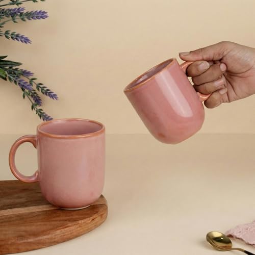 Image of The Earth Store Pink Cylus Coffee Mug - 320ML Ceramic Coffee Mugs Set of 2 | Microwave & Dishwasher Safe Mugs for Gift | Home | Office | Restaurant | Daily Use Tea Mug