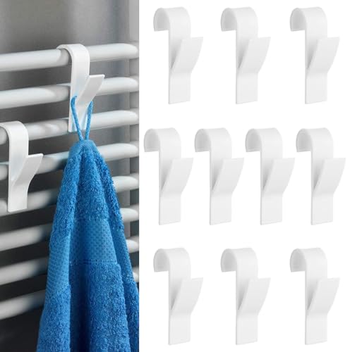 anyuan boy 10 Pcs White Round Radiator Hooks, Over Radiator Towel Hooks Removable Bathroom Hooks for Towel Radiators Radiator Hooks for Towels, All Standard Radiators