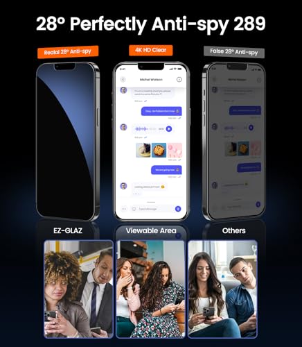 Image of EZ-GLAZ-4 Pack for iPhone 16 e /iPhone 14 /iPhone 13 Pro /iPhone 13 Privacy Screen Protector[6.1 inch] 9H+ Hardness 12FT Military Grade Shatterproof Long Durable Tempered Glass Film with Flawless Fit Box,Scratch Resistant
