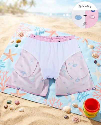 Image of UPTRIS Girls Swim Shorts Beach Board Short with Mesh Liner Quick Dry Summer | Jellyfish Pattern Swimming Trunks Swimsuit with Pockets Surfing, Beach, Vacation and Holiday for Toddler Baby girl