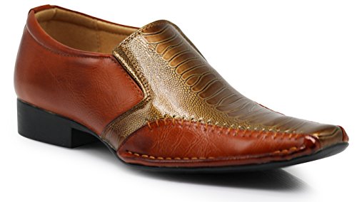 Enzo Romeo Eway8 Men Dress Loafers with Aligator Prints Slip on Tuxedo Patent Square Toe Dress Shoes (9.5 D(M) US, Brown)
