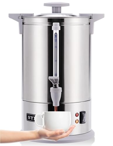 SYBO Commercial Grade Stainless Steel Percolate Coffee Maker Hot Water Urn for Catering, 50-Cup 8 L, Grey