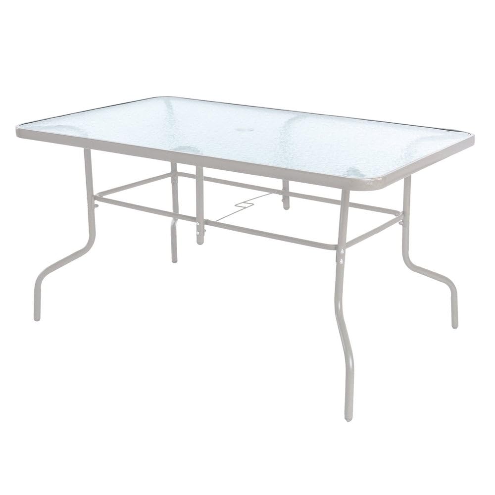 MONTY Mesa de Jardín Rectangular 140x90 cm de Acero Arena con Tablero de Cristal Templado 5mm | Pintura Anticorrosión, Uso Exterior | para 4 Personas | Requiere Montaje | Classic