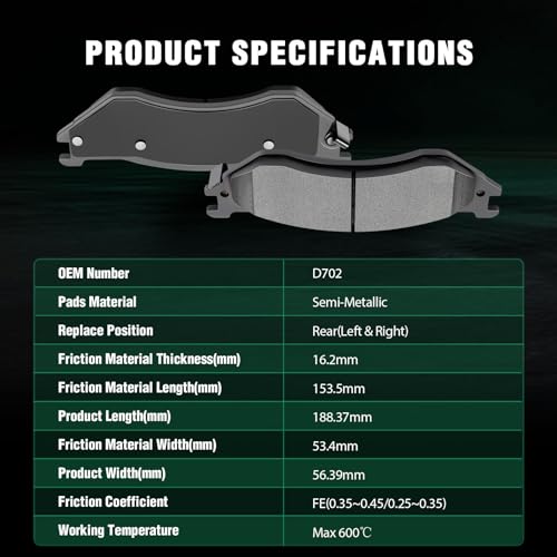 Image of AUTOMUTO 8PC Front & Rear Semi-Metallic Disc Brake Pads Set D702 D965 For Dodge Ram 1500 2006-2008,For Dodge Ram 2500 2003-2008,For Dodge Ram 3500 2003-2008