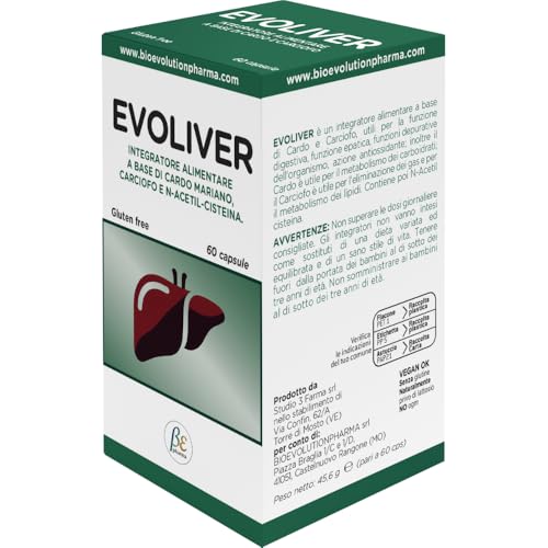 EVOLIVER - Integratore Alimentare per la Funzione Digestiva, Epatica, Depurativa dell'Organismo, Senza Glutine, Adatto ai Vegani e Nat. Privo di Lattosio, Made in Italy, 60 Capsule