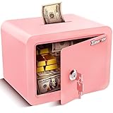 Pink Safe Kids Safe Mini Safes for Kids Small Safes for Home Dorm Safety Box for Money Cash Documents Mini Lock Box with Key Pink Portable (0.23 cubic feet)