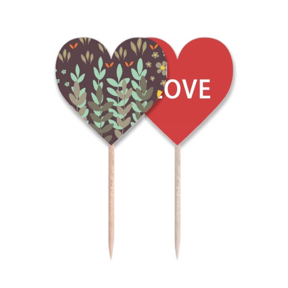 Cure-dents en forme de cœur motif floral vert et marron pique-apéritif bois décoratif