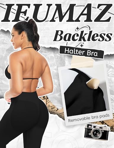 Strappy Sports Bras for Women Seamless Padded Twill Knit Deep V Halter Workout Gym Tops Yoga Bras for Women3