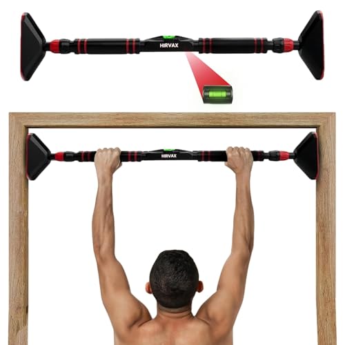 Image of Wall Mounted Pull Up Bar for Home Workout | No-Screw Installation | Anti-Skid Grip for Pull-Ups, Chin-Ups, Push-Ups, Sit-Ups, and Stretching Adjustable Upper Body and Core Workout Bar | Body Building Equipment to Increase Height & Strength (Pull up bar Multi color) (Black)
