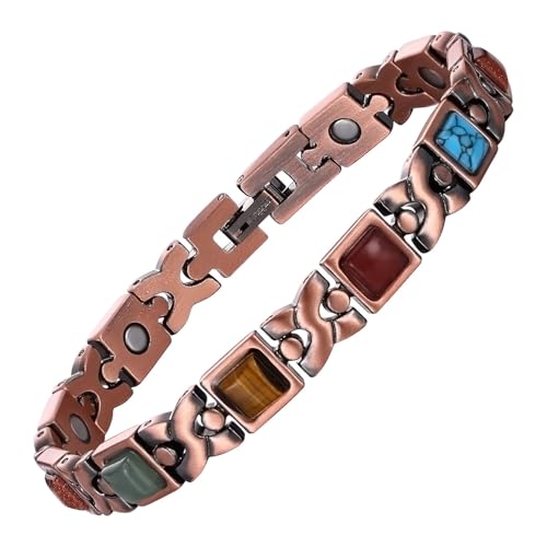 Image of Copper Bracelet for Women 99.9% Pure Copper Crystal Bracelets Link Chain Charm Jewelry Present 3500 Gauss with Adjustment Tool