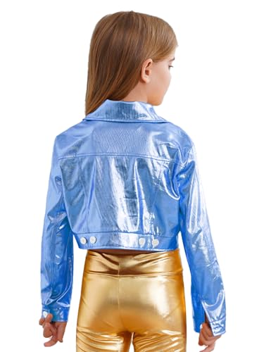 Aislor Kids Girls Shiny Metallic Long Sleeve Biker Motorcycle Jacket Hip Hop Jazz Street Disco Dance Coat Outerwear2