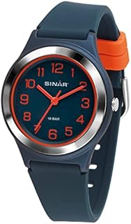 SINAR Jungen-Armbanduhr Jugend Sportuhr Fitness Analog Quarz 10 Bar wasserdicht Dunkelblau Orange XB-48-12