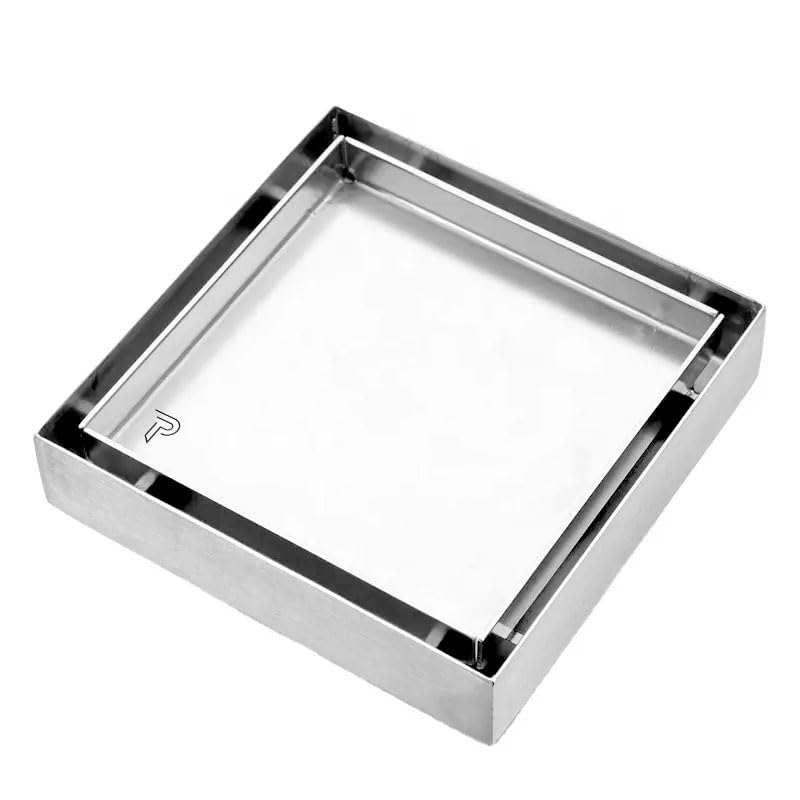 Image of Pixaflo Square Tile Insert Floor Drain | 5 x 5 Inches | 304 Stainless Steel | Invisible Shower Drain Channel | Waste Water Floor Drain for 13mm Tile | Drainer Channel | Anti Cockroach Trap | Silver
