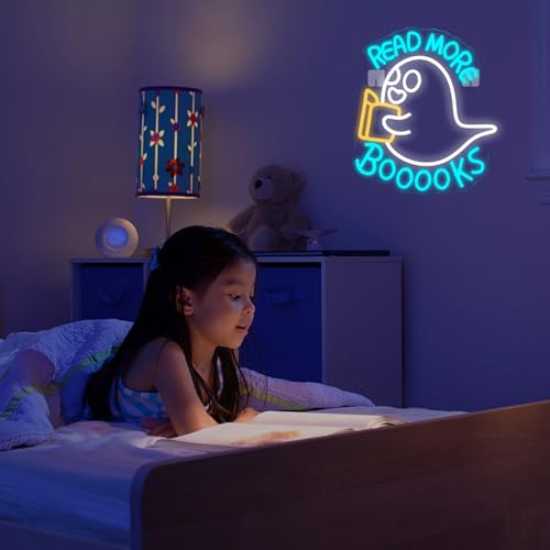 Image of WLHOPE Read More Booooks Neon Sign Read More Books Neon Signs for Wall Decor Dimmable Book Neon Lights Classroom LED Light Up Boo Sign for Bedroom Bookstore Reading Room Library Study Room Decoration