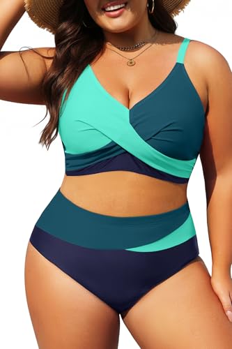 Image of Tempt Me Plus Size Two Piece Swimsuit - Women High Waisted Bikini Set Tummy Control Bathing Suits