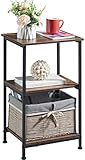 Somdot サイドテーブル ソファ ベッド横 収納 おしゃれ リビング ソファーサイドテーブル 棚付き 木目調 ナイトテーブル サイドワゴン 寝室 コンパクト 幅40×奥行30×高62cm スリム 黒フレーム 一人暮らし 3段