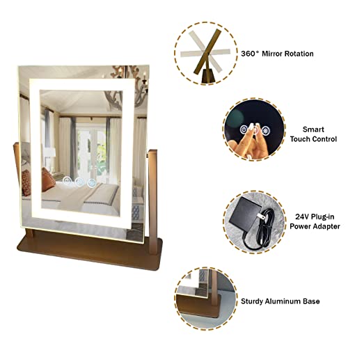 Mirrors And More 10" X 13" Modern Vanity Mirror With Lights - Tabletop Touch In Screen Dimmable Makeup Mirror With 360 Rotation - Standing Mirror For Bedroom Decor - Led Bathroom Mirror #TOP2