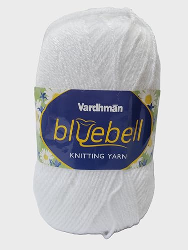 Image of Vardhman Blue Bell DK Weight Supersoft Hand Knitting & Crocheting Yarn (Pack of 1 ball - 100gram) 100% Acrylic, Multi Color Crochet Thread wool, Suitable for Craft, Babywear, Baby Blankets, Sweater, Scarf, Cap, Art & Craft - (White - Bbell-001)