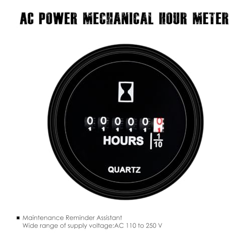HonorMeet Mechanischer Betriebsstundenzähler, AC110V bis 250V, Stundenprotokoll für die Wartung, wasserdichtes Design für Rasenmäher, Traktor, Kompressor, Boot, Marine, Jetski (AC110V-250V)
