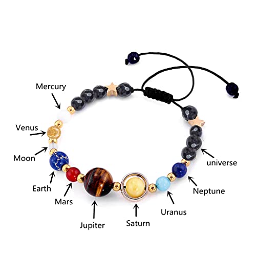 Image of COLORFUL BLING Natural Stone Beads Solar System Bracelet Universe Galaxy The Eight Planets Guardian Star Bracelet Jewelry Healing Yoga Chakra Gifts for Women
