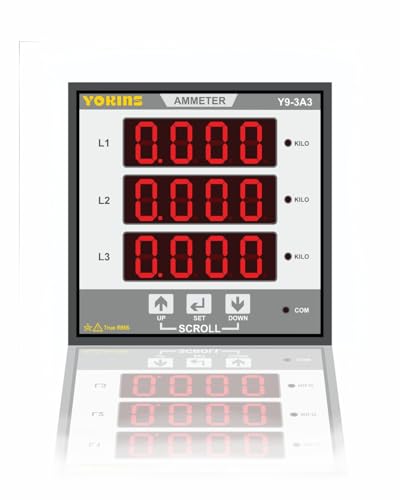 Image of Yokins True RMS Three phase AC Digital Ammeter Y9-3A3 (3 line display) 5A /1A AC CT selectable (upto 10A Direct) used for measurement of 3 phase AC Current, comes with One year Warranty (Size 96x96)