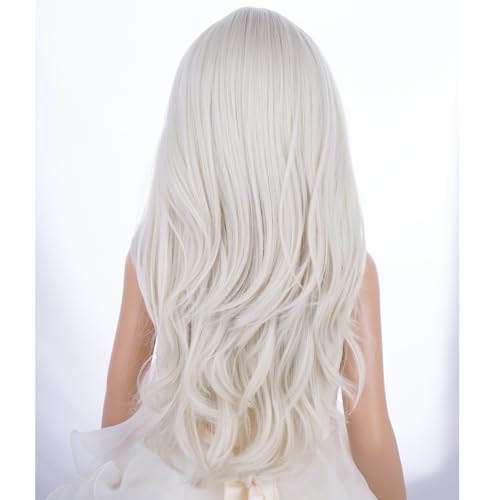 Image of PATTNIUM Platinum Blonde Long Wigs for Women Long Wavy Curly Blonde Wigs Cosplay Costume Synthetic Wig with Wig Cap