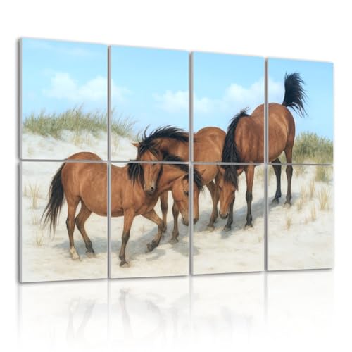 8 Pack Art Acoustic Panels Self Adhesive Assateague Wild Ponies Beach Decorative Soundproof Wall Panels Sound Absorbing Panel 48'x32' for Office Home Studio