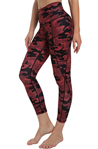 Free Leaper 7/8 Leggings Taille Haute Femme Sport Pantalon de Yoga Push Up avec Poches (Camouflage Rouge Noir, XS)